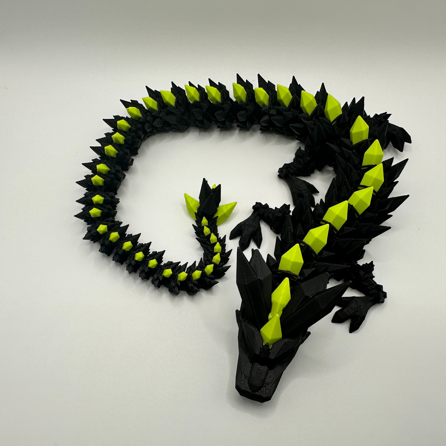 Articulated Crystal Dragon – Black Primary Color, Custom Color Accent | 3D Printed Fidget