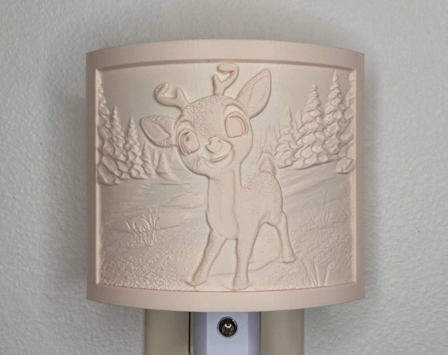 Reindeer Standing in Snowy Forest Night Light