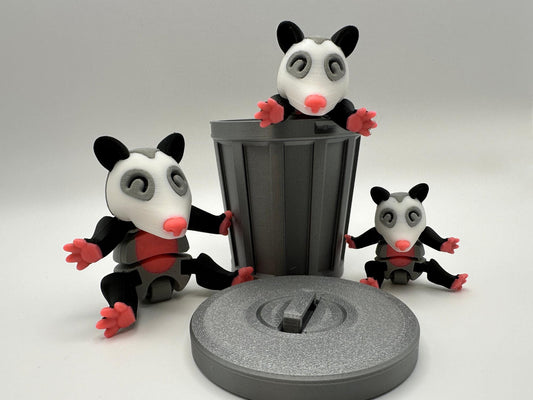 Articulated Opossum – Poseable Trash Panda Pal | Optional Trash Can Accessory