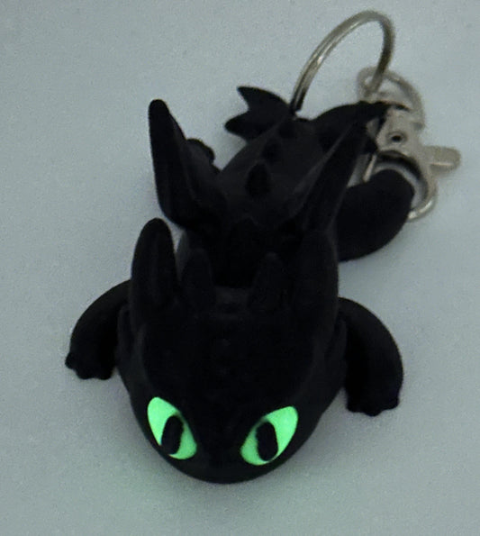 Flexi Dragon Keychain Black Dragon with Glow in the Dark Eyes