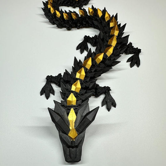 Articulated Crystal Dragon – Black Primary Color, Custom Color Accent | 3D Printed Fidget