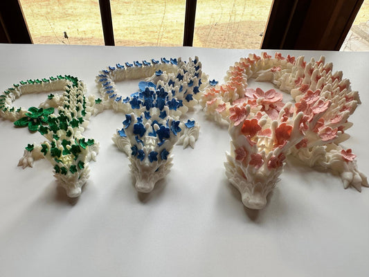 Articulated Cherry Blossom Dragon – White Primary Color, Custom Color Accent | Poseable 3D Printed Fidget Toy | Dragon Decor | Gift