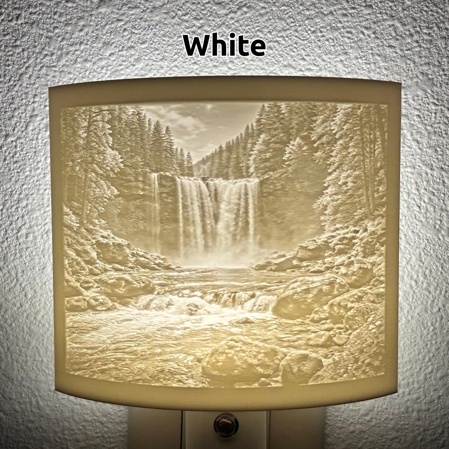Waterfall Night Light – Auto On/Off Plug-In LED Lamp – Forest Nature Wall Light