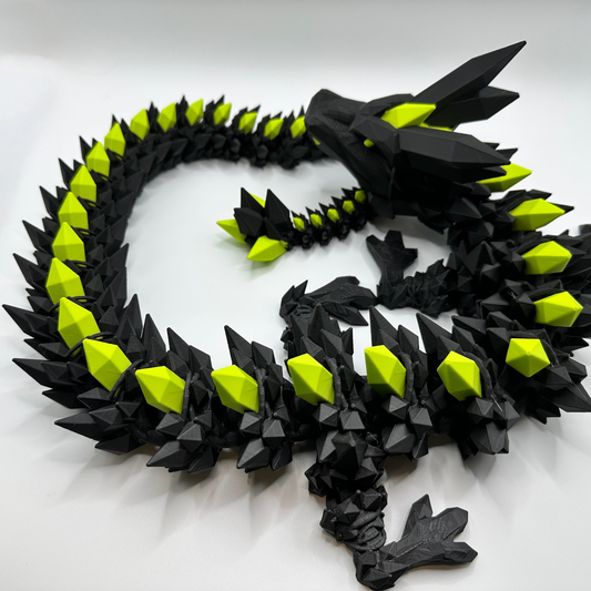 Articulated Crystal Dragon – Black Primary Color, Custom Color Accent | 3D Printed Fidget