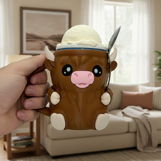 Highland Cow Ice Cream Pint Holder | Dessert Sleeve with Spoon Holder