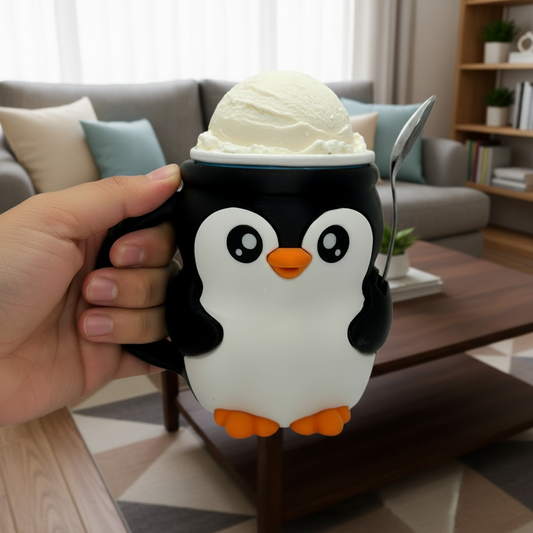 Penguin Ice Cream Pint Holder with Spoon Slots | Novelty Gift