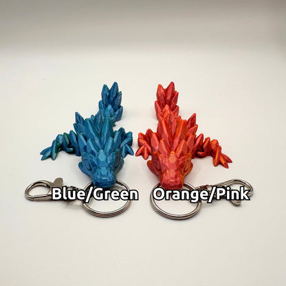 2 Articulated Dragon Fidget Keychains - Gem Stone style