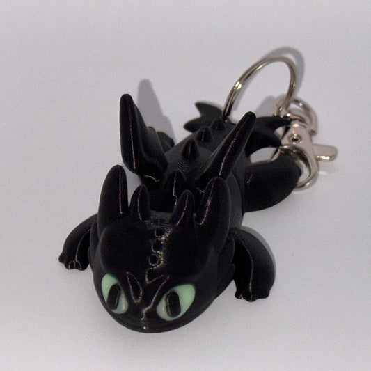 Flexi Dragon Keychain Black Dragon with Glow in the Dark Eyes