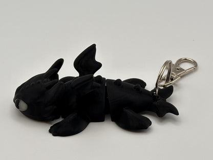 Flexi Dragon Keychain Black Dragon with Glow in the Dark Eyes