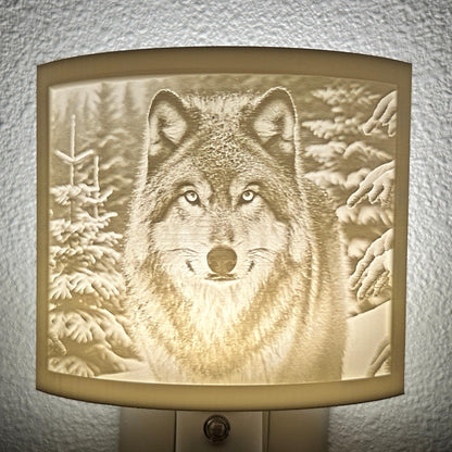 Wolf Night Light | Rustic Cabin Décor | Wildlife Gift | Forest Wolf Scene | Animal Lover Nightlight