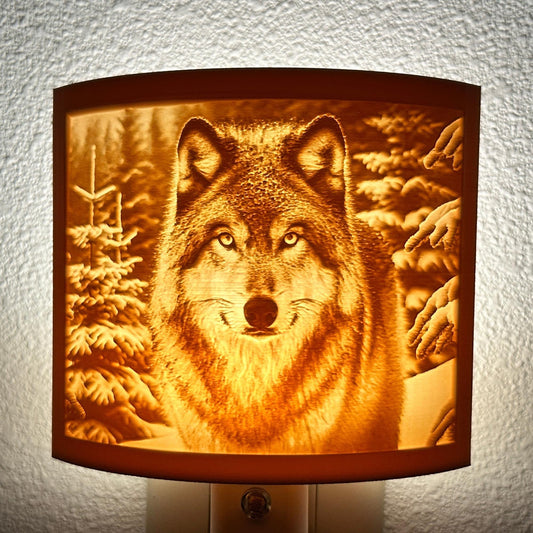 Wolf Night Light | Rustic Cabin Décor | Wildlife Gift | Forest Wolf Scene | Animal Lover Nightlight