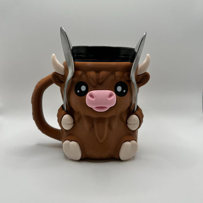 Highland Cow Ice Cream Pint Holder | Dessert Sleeve with Spoon Holder