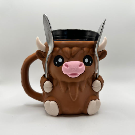 Highland Cow Ice Cream Pint Holder | Cute Dessert Sleeve | Spoon Holder | Custom Color Gift for Ice Cream Lovers