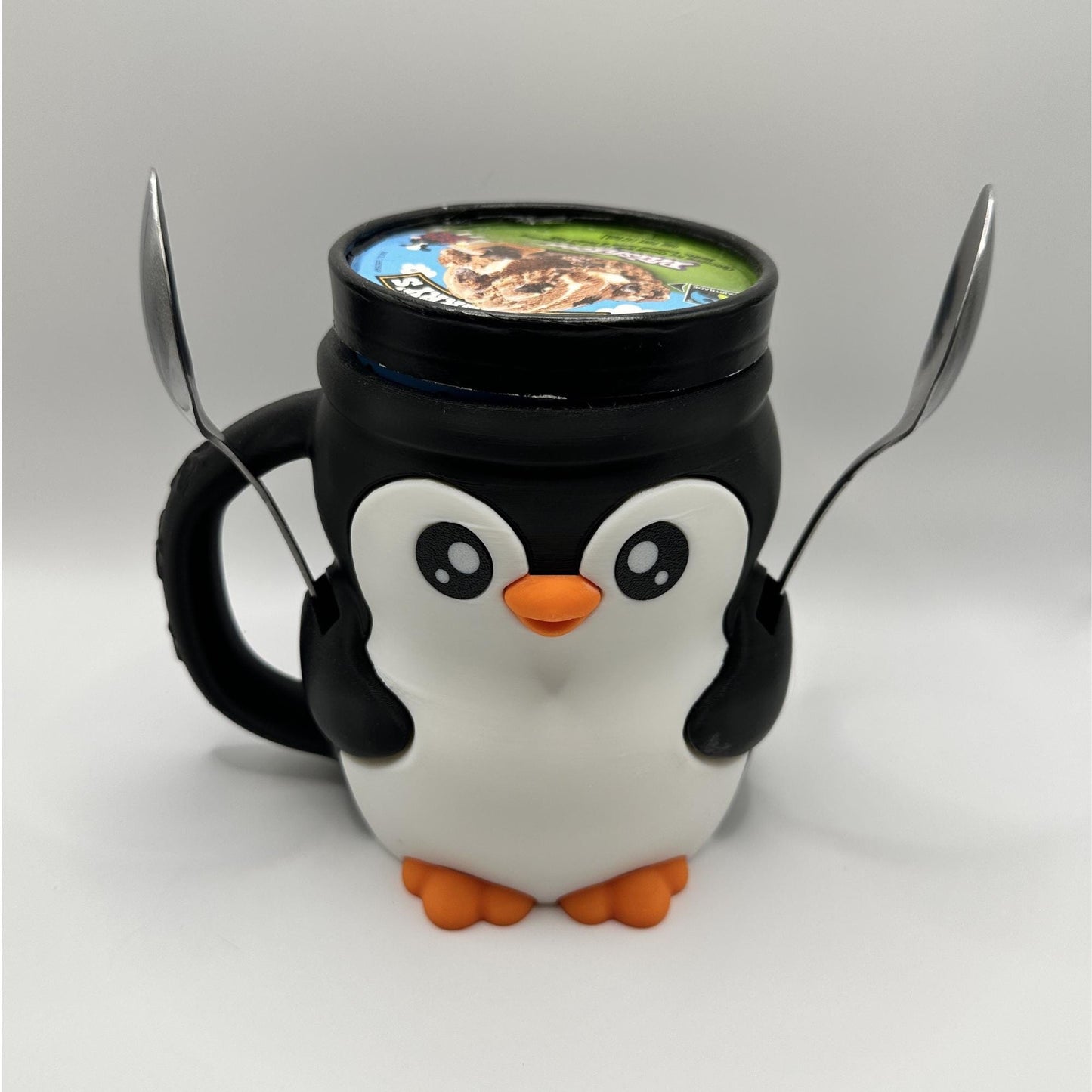 Penguin Ice Cream Pint Holder with Spoon Slots | Novelty Gift