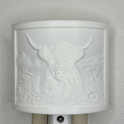 Highland Cow Night Light | Rustic Farmhouse LED Plug-In, Auto On/Off