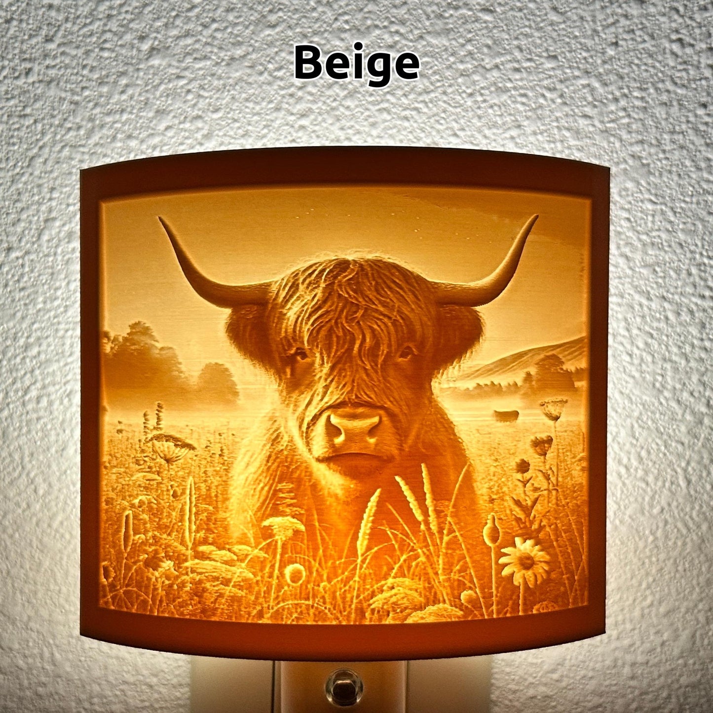 Highland Cow Night Light | Rustic Farmhouse LED Plug-In, Auto On/Off
