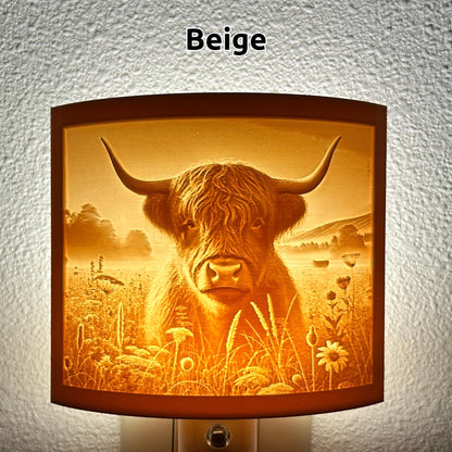 Highland Cow Night Light | Rustic Farmhouse LED Plug-In, Auto On/Off