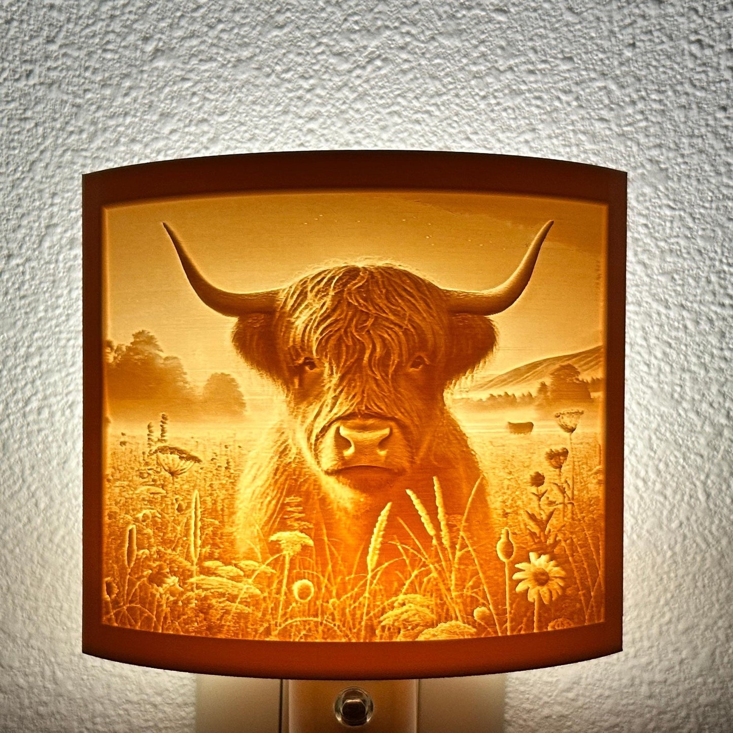 Highland Cow Night Light | Rustic Farmhouse LED Plug-In, Auto On/Off