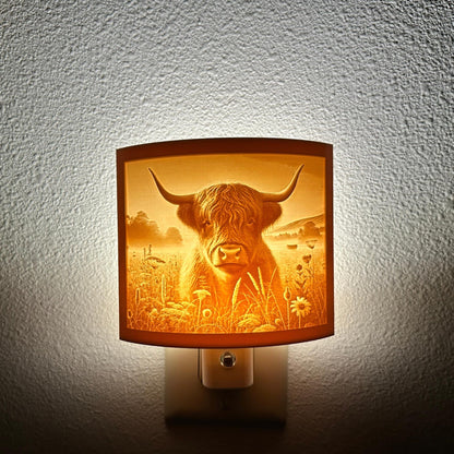 Highland Cow Night Light | Rustic Farmhouse LED Plug-In, Auto On/Off