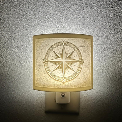 Compass Rose Night Light | Nautical Star LED Plug-In, Auto On/Off
