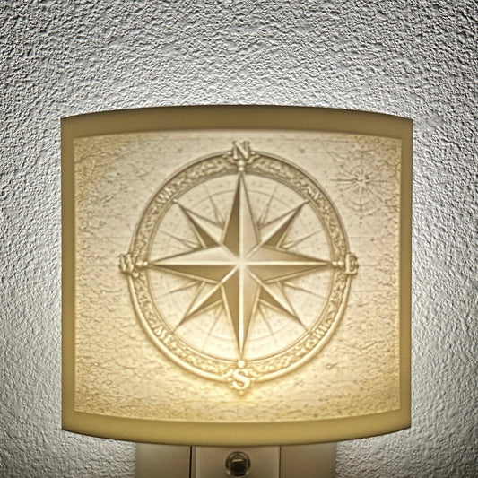Compass Rose Night Light | Nautical Star LED Plug-In, Auto On/Off
