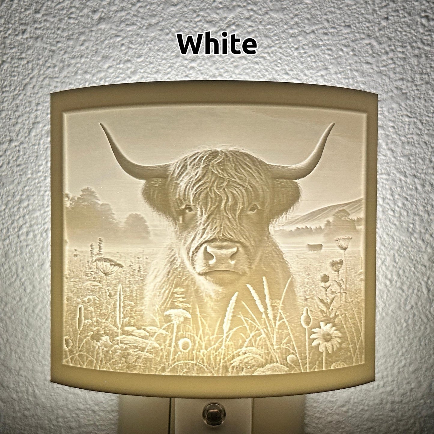 Highland Cow Night Light | Rustic Farmhouse LED Plug-In, Auto On/Off