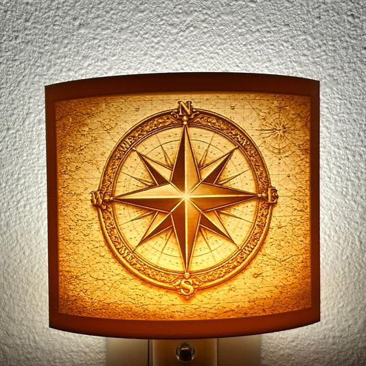 Compass Rose Night Light | Nautical Star LED Plug-In, Auto On/Off
