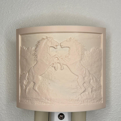 Rearing Horses Night Light – Auto On/Off Plug-In LED Lamp – Western Horse Wall Light