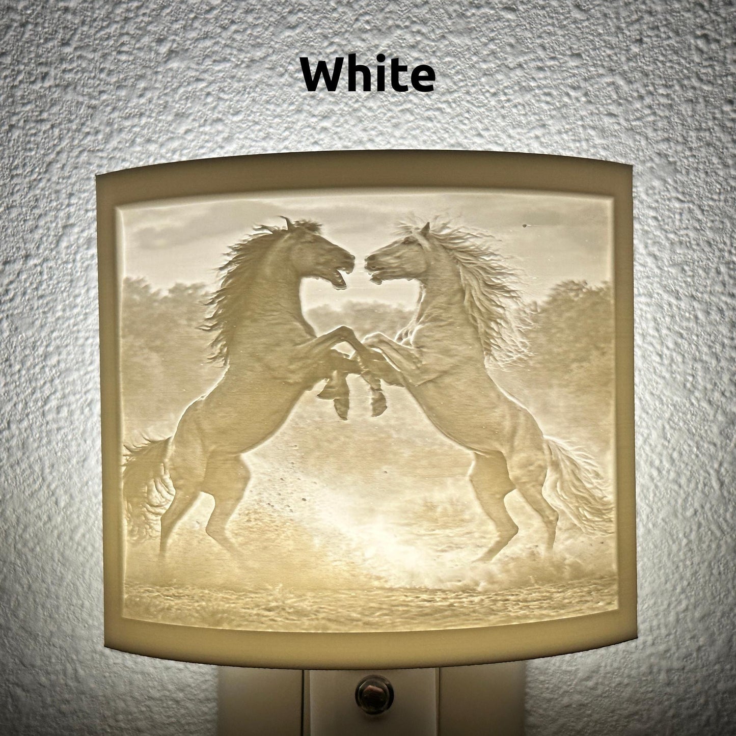Rearing Horses Night Light – Auto On/Off Plug-In LED Lamp – Western Horse Wall Light