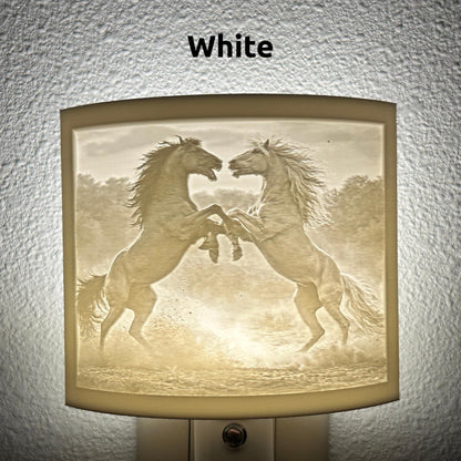Rearing Horses Night Light – Auto On/Off Plug-In LED Lamp – Western Horse Wall Light