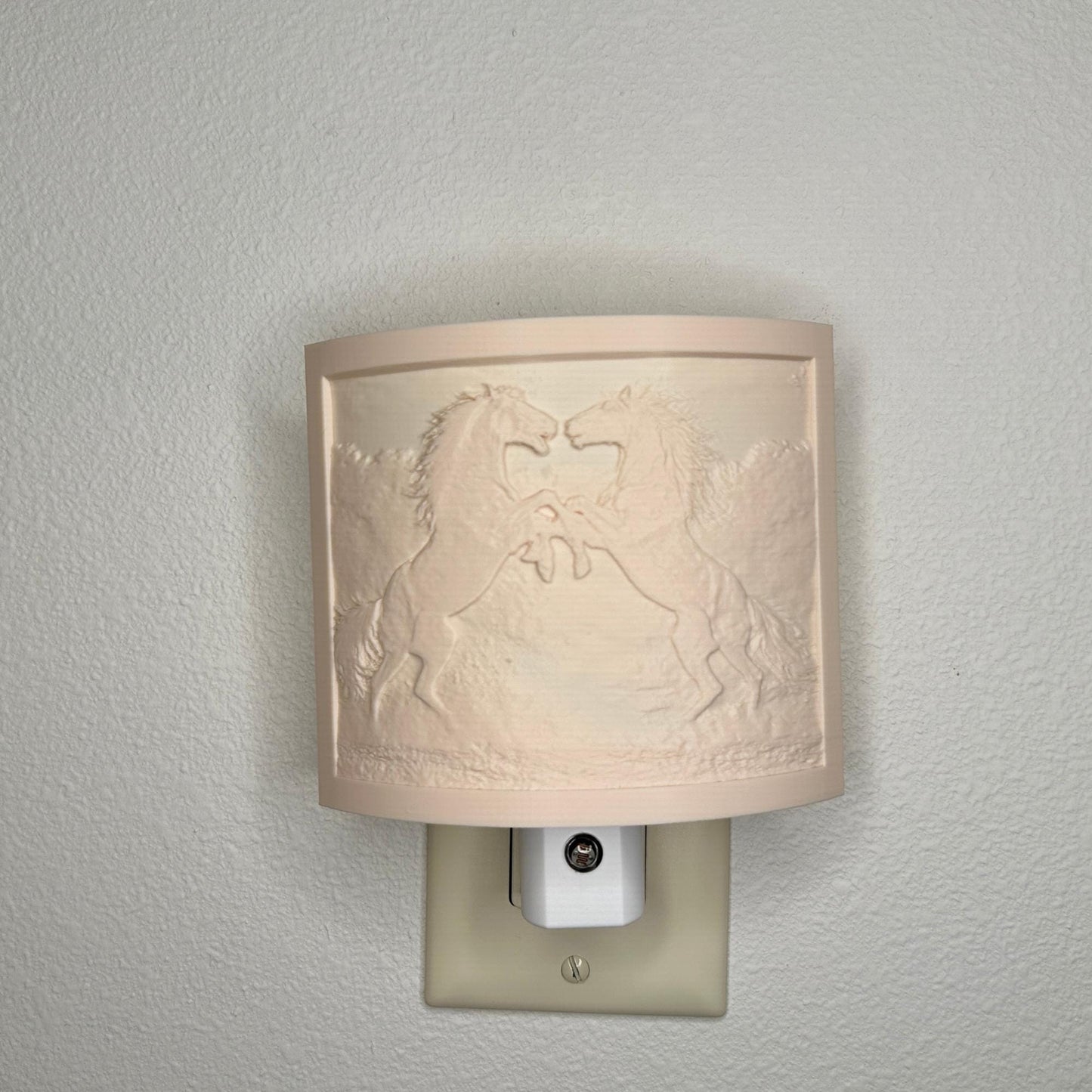 Rearing Horses Night Light – Auto On/Off Plug-In LED Lamp – Western Horse Wall Light