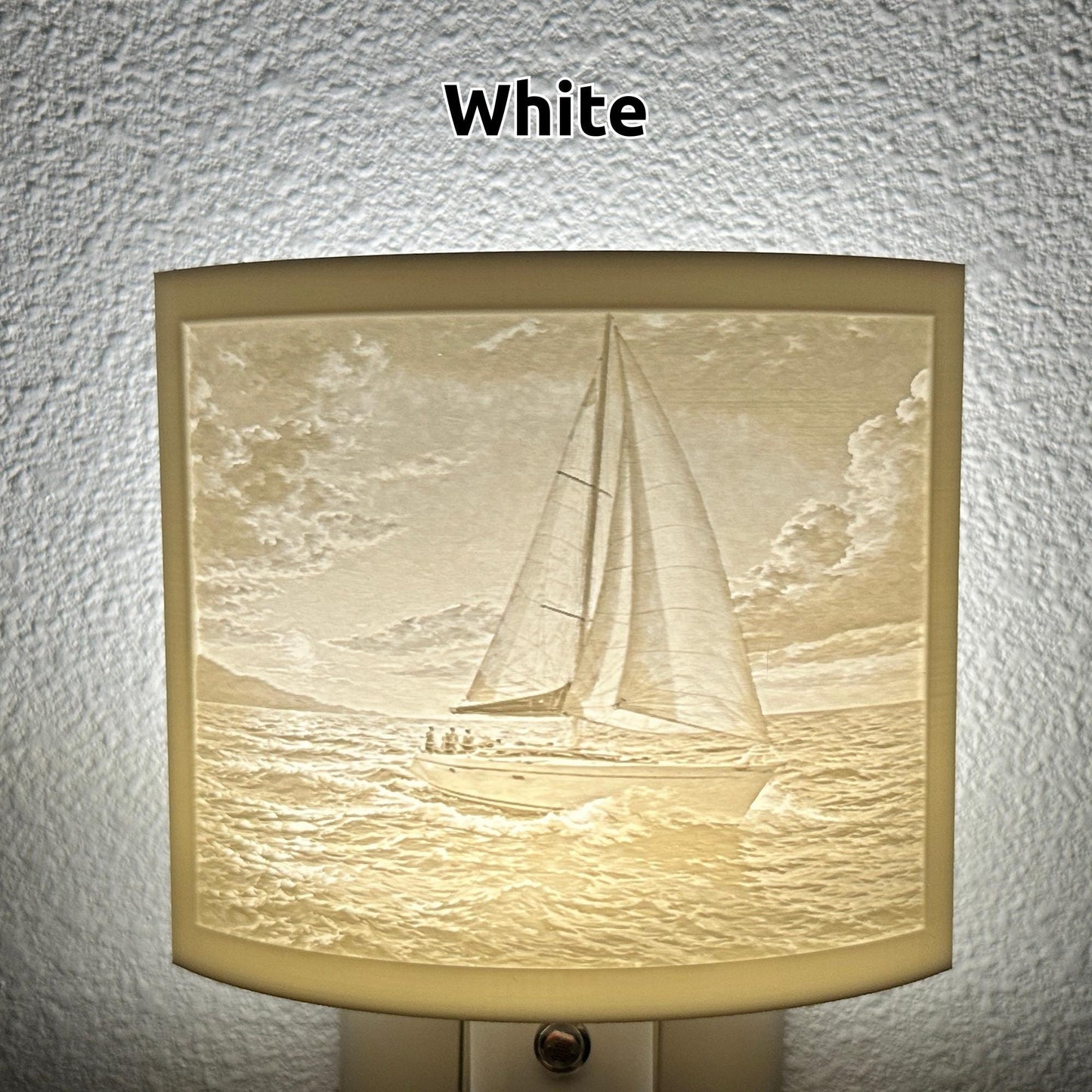Sailboat Night Light – Auto On/Off Plug-In LED Lamp – Coastal Nautical Wall Light
