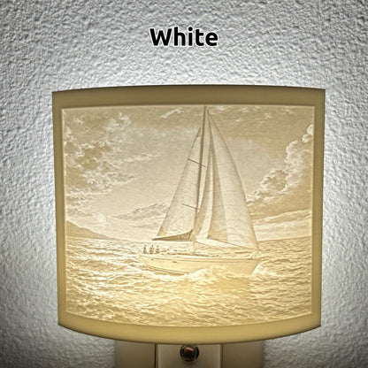 Sailboat Night Light – Auto On/Off Plug-In LED Lamp – Coastal Nautical Wall Light