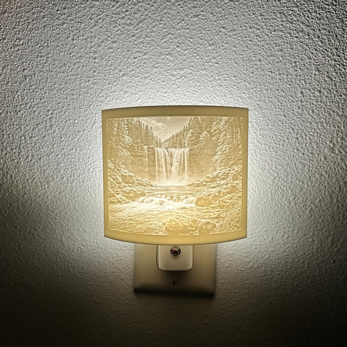 Waterfall Night Light – Auto On/Off Plug-In LED Lamp – Forest Nature Wall Light