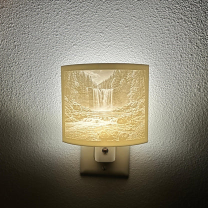 Waterfall Night Light – Auto On/Off Plug-In LED Lamp – Forest Nature Wall Light