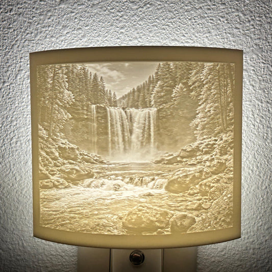 Waterfall Night Light – Auto On/Off Plug-In LED Lamp – Forest Nature Wall Light
