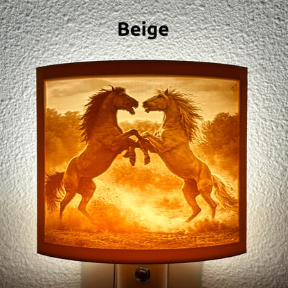 Rearing Horses Night Light – Auto On/Off Plug-In LED Lamp – Western Horse Wall Light