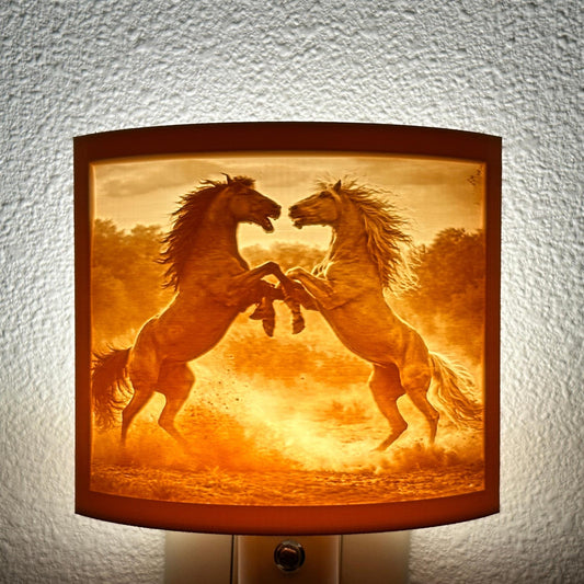 Rearing Horses Night Light – Auto On/Off Plug-In LED Lamp – Western Horse Wall Light