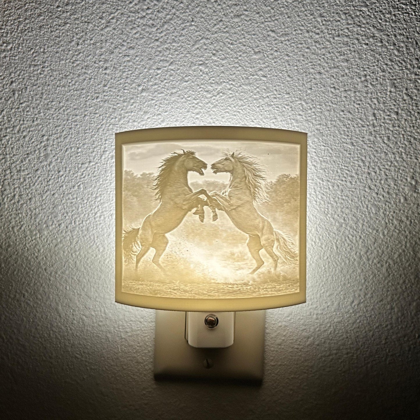 Rearing Horses Night Light – Auto On/Off Plug-In LED Lamp – Western Horse Wall Light