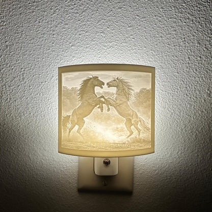 Rearing Horses Night Light – Auto On/Off Plug-In LED Lamp – Western Horse Wall Light
