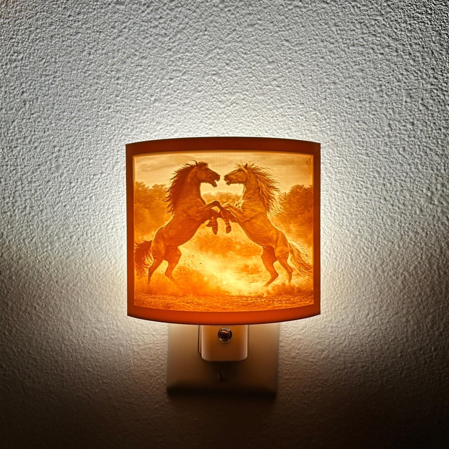 Rearing Horses Night Light – Auto On/Off Plug-In LED Lamp – Western Horse Wall Light