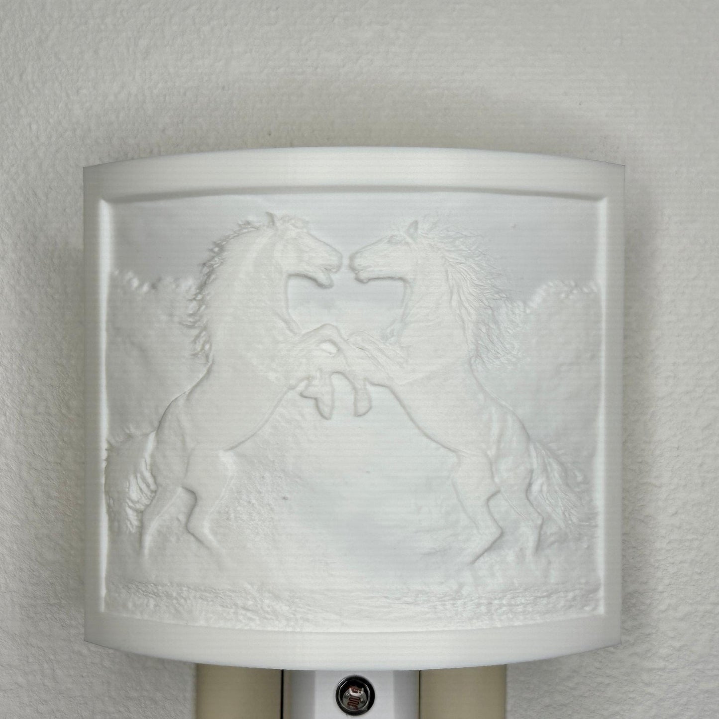 Rearing Horses Night Light – Auto On/Off Plug-In LED Lamp – Western Horse Wall Light
