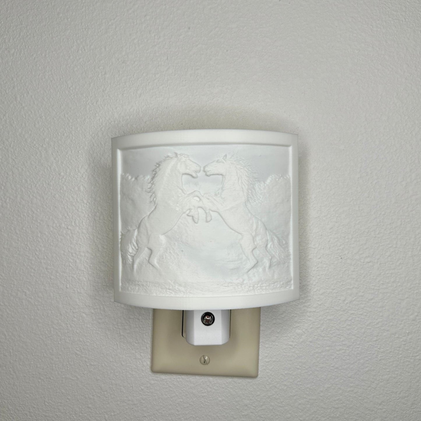Rearing Horses Night Light – Auto On/Off Plug-In LED Lamp – Western Horse Wall Light