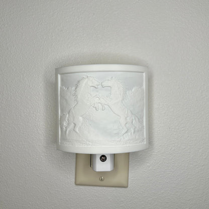 Rearing Horses Night Light – Auto On/Off Plug-In LED Lamp – Western Horse Wall Light