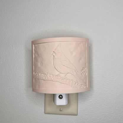 Beige cardinal lithophane night light with embossed bird design featuring a cardinal perched on a tree branch, curved nature-inspired wall decor for bedrooms, hallways, cabins, or cozy living spaces.