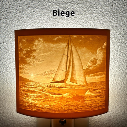 Sailboat Night Light – Auto On/Off Plug-In LED Lamp – Coastal Nautical Wall Light