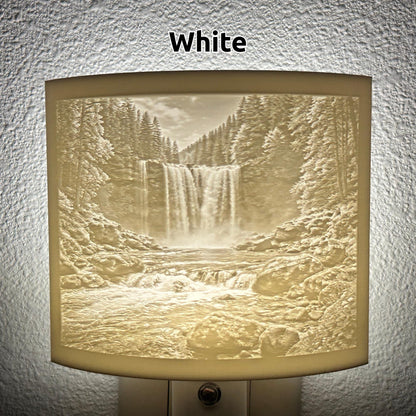 Waterfall Night Light – Auto On/Off Plug-In LED Lamp – Forest Nature Wall Light