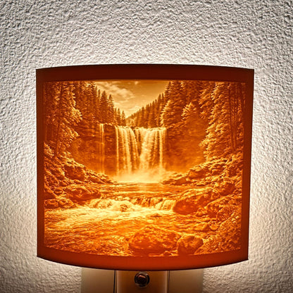 Waterfall Night Light – Auto On/Off Plug-In LED Lamp – Forest Nature Wall Light