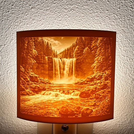 Waterfall Night Light – Auto On/Off Plug-In LED Lamp – Forest Nature Wall Light