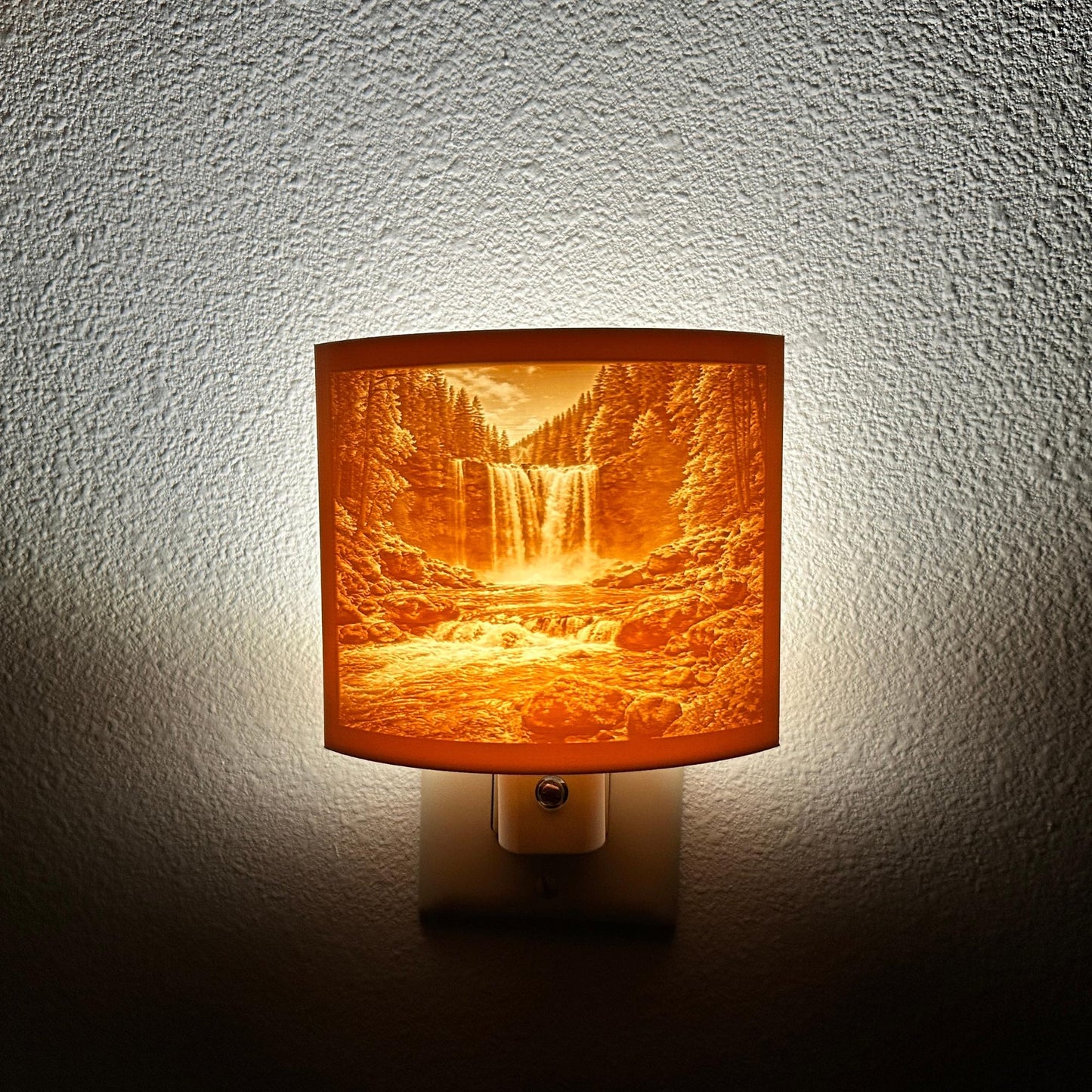Waterfall Night Light – Auto On/Off Plug-In LED Lamp – Forest Nature Wall Light